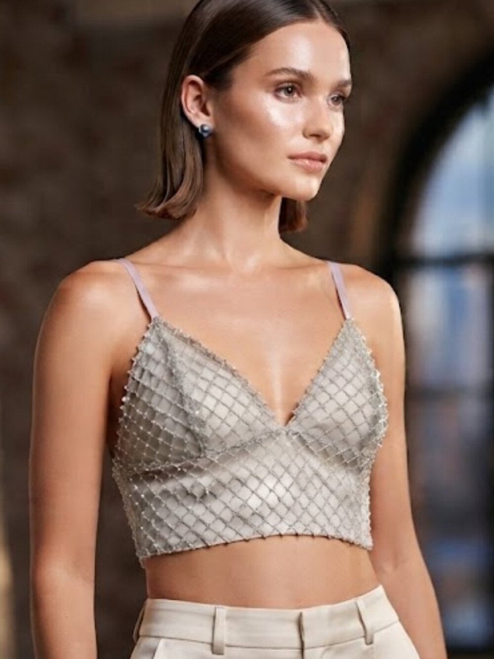 ASOS Silver Glitter Crop Tank Bralette